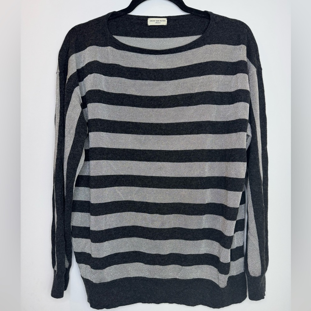 Dries Van Noten Charcoal Gray silver metallic Knit cashmere blend size medium